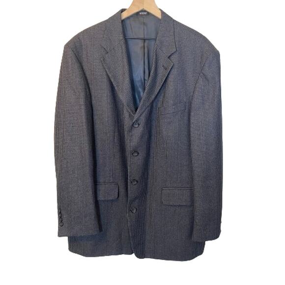 Oscar de la Renta Mens Silk Wool Blend Suit Jacket Blazer Grid Grey Sz 46 - Picture 1 of 15
